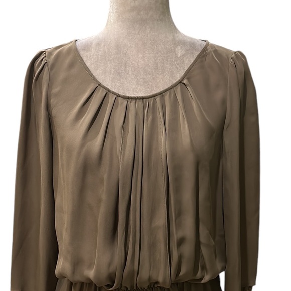 JOIE Silk Brown Pleated Draped Ruched Cuff Ruffle Cutout Blouson Top - M - Picture 2 of 11